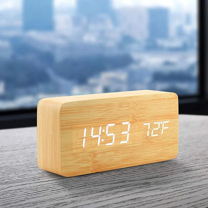 Wooden Digital Alarm Clock with Temperature Display - My Own Cosmos