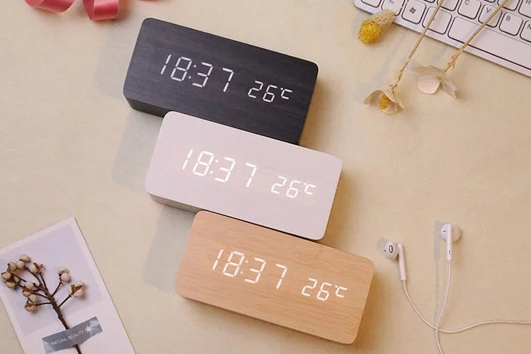 Wooden Digital Alarm Clock with Temperature Display - My Own Cosmos