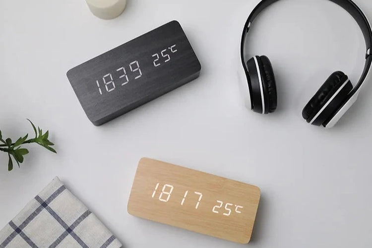 Wooden Digital Alarm Clock with Temperature Display - My Own Cosmos