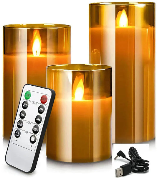 Rechargeable Flameless Candle 3Pcs Set with Remote