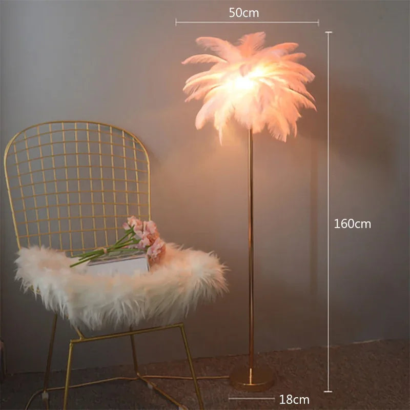 Modern Ostrich Feather Led Floor Lamp For Bedroom Bedside Atmosphere Lamps Indoor Lighting Living Room Sofaside Stand Lights