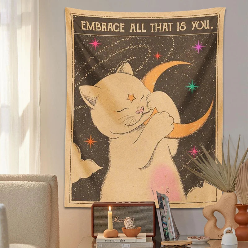 Sun Moon Super Cute Cat Wall Tapestry - My Own Cosmos