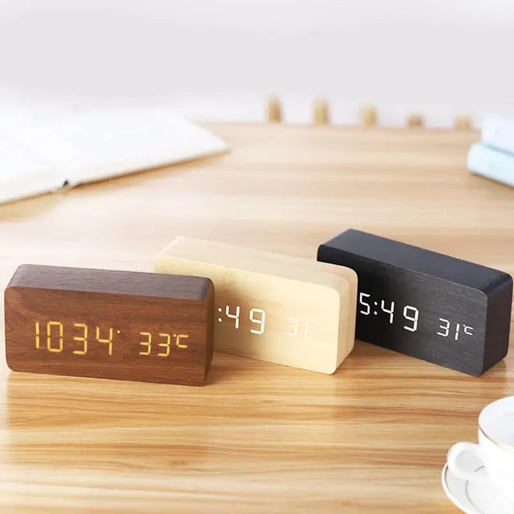 Wooden Digital Alarm Clock with Temperature Display - My Own Cosmos